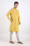 Linen Bloom_Yellow 100% Pure Linen Kurta _Online_at_Aza_Fashions