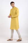 Shop_Linen Bloom_Yellow 100% Pure Linen Kurta _Online_at_Aza_Fashions