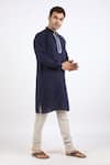 Linen Bloom_Blue 100% Pure Linen Kurta _Online_at_Aza_Fashions