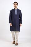 Buy_Linen Bloom_Blue 100% Pure Linen Kurta _Online_at_Aza_Fashions