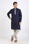 Shop_Linen Bloom_Blue 100% Pure Linen Kurta _Online_at_Aza_Fashions