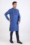 Linen Bloom_Blue 100% Pure Linen Kurta _Online_at_Aza_Fashions