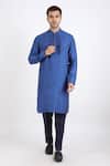 Buy_Linen Bloom_Blue 100% Pure Linen Kurta _Online_at_Aza_Fashions