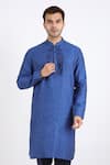 Shop_Linen Bloom_Blue 100% Pure Linen Kurta _Online_at_Aza_Fashions