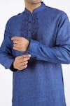 Linen Bloom_Blue 100% Pure Linen Kurta _at_Aza_Fashions