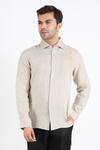 Buy_Linen Bloom_Beige 100% Pure Linen Pleated Shirt _at_Aza_Fashions