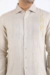 Linen Bloom_Beige 100% Pure Linen Pleated Shirt _at_Aza_Fashions