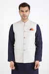 Shop_Linen Bloom_Beige 100% Pure Linen Nehru Jacket _Online_at_Aza_Fashions