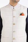 Linen Bloom_Beige 100% Pure Linen Nehru Jacket _at_Aza_Fashions