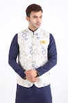 Buy_Linen Bloom_Beige 100% Pure Linen Printed Nehru Jacket _Online_at_Aza_Fashions