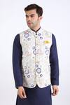 Shop_Linen Bloom_Beige 100% Pure Linen Printed Nehru Jacket _Online_at_Aza_Fashions