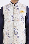 Linen Bloom_Beige 100% Pure Linen Printed Nehru Jacket _at_Aza_Fashions