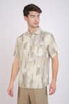 Buy_Linen Bloom_Beige Linen Printed Marble Shirt _at_Aza_Fashions