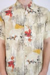 Linen Bloom_Beige Linen Printed Watercolour Shirt _at_Aza_Fashions