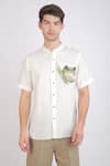 Buy_Linen Bloom_White Linen Hand Printed Animal Motifs Shirt _at_Aza_Fashions