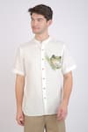 Linen Bloom_White Linen Hand Printed Animal Motifs Shirt _Online_at_Aza_Fashions