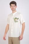 Buy_Linen Bloom_White Linen Hand Printed Animal Motifs Shirt _Online_at_Aza_Fashions