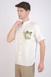 Shop_Linen Bloom_White Linen Hand Printed Animal Motifs Shirt _Online_at_Aza_Fashions