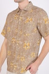 Shop_Linen Bloom_Beige Linen Printed Floral Shirt _Online_at_Aza_Fashions