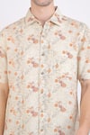 Shop_Linen Bloom_Beige Linen Printed Floral Shirt _Online_at_Aza_Fashions