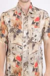 Shop_Linen Bloom_Beige Linen Printed Marble Abstract Shirt _Online_at_Aza_Fashions