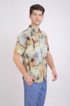 Linen Bloom_Beige Linen Printed Watercolour Abstract Shirt _Online_at_Aza_Fashions