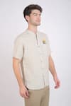 Linen Bloom_Beige Linen Embroidered Animal Motifs Hand Painted Shirt _Online_at_Aza_Fashions