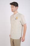 Buy_Linen Bloom_Beige Linen Embroidered Animal Motifs Hand Painted Shirt _Online_at_Aza_Fashions