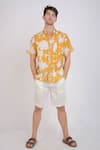 Buy_Linen Bloom_Yellow Linen Printed Floral Shirt _at_Aza_Fashions