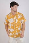 Linen Bloom_Yellow Linen Printed Floral Shirt _Online_at_Aza_Fashions