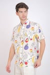 Buy_Linen Bloom_White Linen Printed Floral Doodle Shirt _at_Aza_Fashions