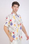 Linen Bloom_White Linen Printed Floral Doodle Shirt _Online_at_Aza_Fashions