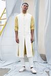 Antar Agni_White Linen Blend Jacket _Online_at_Aza_Fashions
