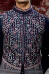Shantnu Nikhil_Blue Embroidered Bundi And Kurta Set_at_Aza_Fashions