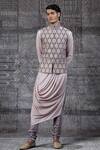 Shantnu Nikhil_Grey Brocade Bundi And Kurta Set_Online_at_Aza_Fashions