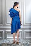 Shop Mandira Wirk - Indian Blue Asymmetric One Shoulder Printed Dress at Aza Fashions Shop_Mandira Wirk - Indian_Blue Asymmetric One Shoulder Printed Dress _at_Aza_Fashions