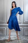 Buy Mandira Wirk - Indian Blue Asymmetric One Shoulder Printed Dress Online at Aza Fashions Buy_Mandira Wirk - Indian_Blue Asymmetric One Shoulder Printed Dress _Online_at_Aza_Fashions