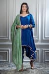 Mandira Wirk_Blue Chanderi V Neck Kurta And Dhoti Pant Set _Online_at_Aza_Fashions