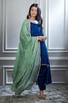 Buy_Mandira Wirk_Blue Chanderi V Neck Kurta And Dhoti Pant Set _at_Aza_Fashions