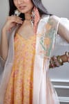 Mandira Wirk_Orange Chiffon V Neck Printed Dress With Jacket _at_Aza_Fashions