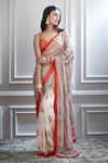 Buy_Mandira Wirk_Beige Chiffon V Neck Printed Saree With Blouse_at_Aza_Fashions