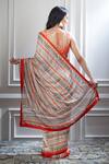 Shop_Mandira Wirk_Beige Chiffon V Neck Printed Saree With Blouse_at_Aza_Fashions