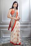 Mandira Wirk_Beige Chiffon V Neck Printed Saree With Blouse_Online_at_Aza_Fashions