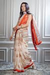 Buy_Mandira Wirk_Beige Chiffon V Neck Printed Saree With Blouse_Online_at_Aza_Fashions