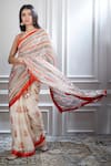Shop_Mandira Wirk_Beige Chiffon V Neck Printed Saree With Blouse_Online_at_Aza_Fashions