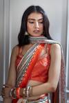 Mandira Wirk_Beige Chiffon V Neck Printed Saree With Blouse_at_Aza_Fashions