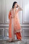 Mandira Wirk_Peach Chanderi V Neck Kurta And Palazzo Set _Online_at_Aza_Fashions