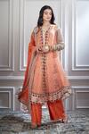 Buy_Mandira Wirk_Peach Chanderi V Neck Kurta And Palazzo Set _at_Aza_Fashions