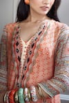 Shop_Mandira Wirk_Peach Chanderi V Neck Kurta And Palazzo Set _Online_at_Aza_Fashions