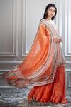 Buy_Mandira Wirk - Indian_Peach Chanderi V Neck Kurta And Sharara Set _at_Aza_Fashions